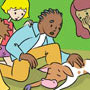 Educational comic book art.